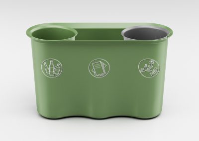 Poubelle 3 bacs verte avec 2 inserts vert et gris pour la collecte du verre et des déchets courants