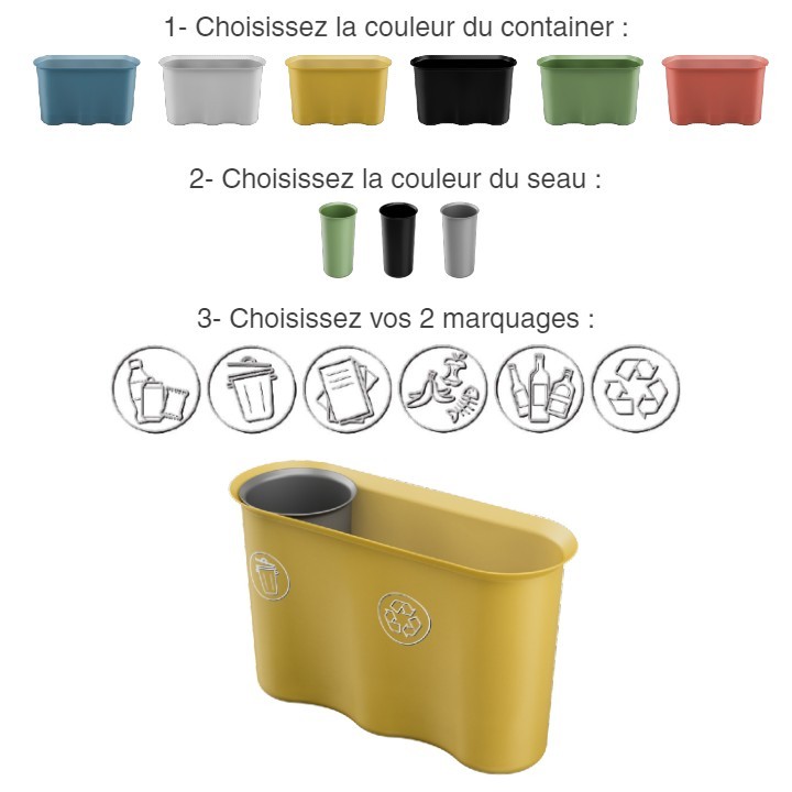 Corbeille de tri pour bureau individuel Duo - jaune