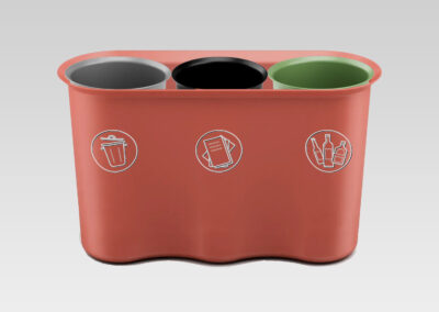 Poubelle tri 3 bacs pour hôtels, compacte, incassable